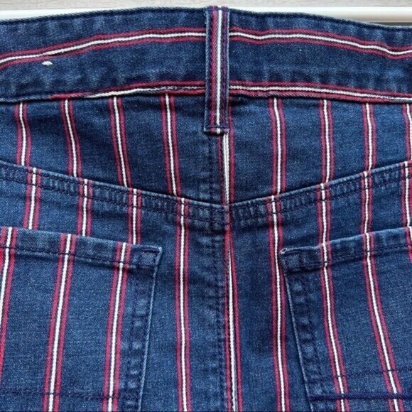 American Eagle Women's Mini Skirt Sz 10R Stretch Hi-Rise Raw Hem Stripe Blue Red - Picture 13 of 14